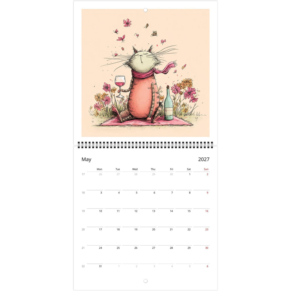 Funny Cats and Wine 2027 Wall Calendar - Cute Cat Lover Gift - Humorous Kitty Decor - 2027 Calendar - Unique Gift for Her