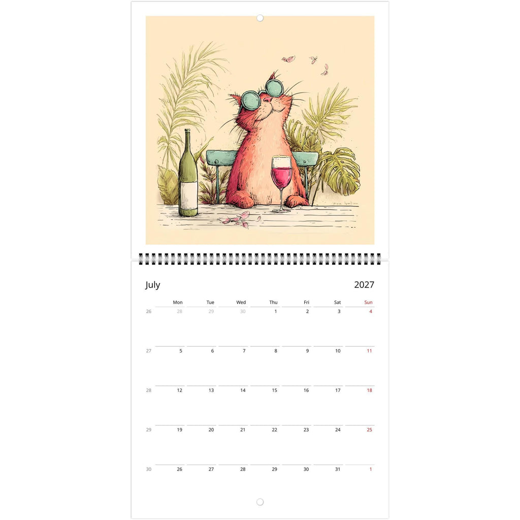 Funny Cats and Wine 2027 Wall Calendar - Cute Cat Lover Gift - Humorous Kitty Decor - 2027 Calendar - Unique Gift for Her