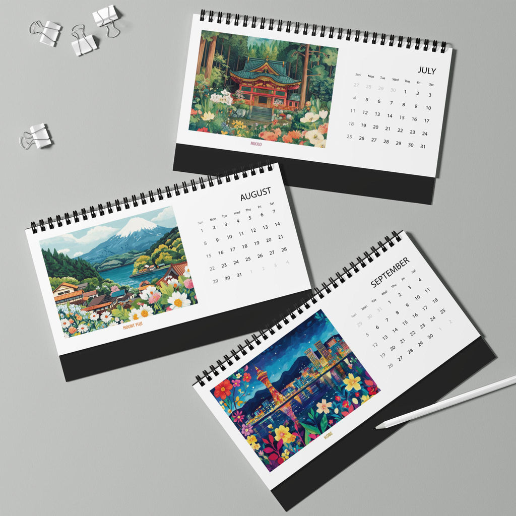 Japan 2027 Desk Calendar - Monthly Travel Desk Decor, Illustrated 12 Month Planner, Gift for Travelers, Japan Lover, Wanderlust, Holiday