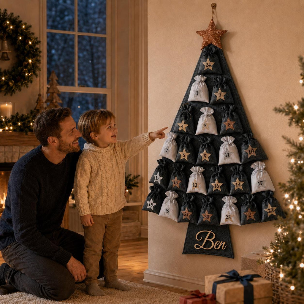 Personalized Felt Advent Calendar HG With Name – Christmas Tree, 24 Fillable Bags, 45 in Tall