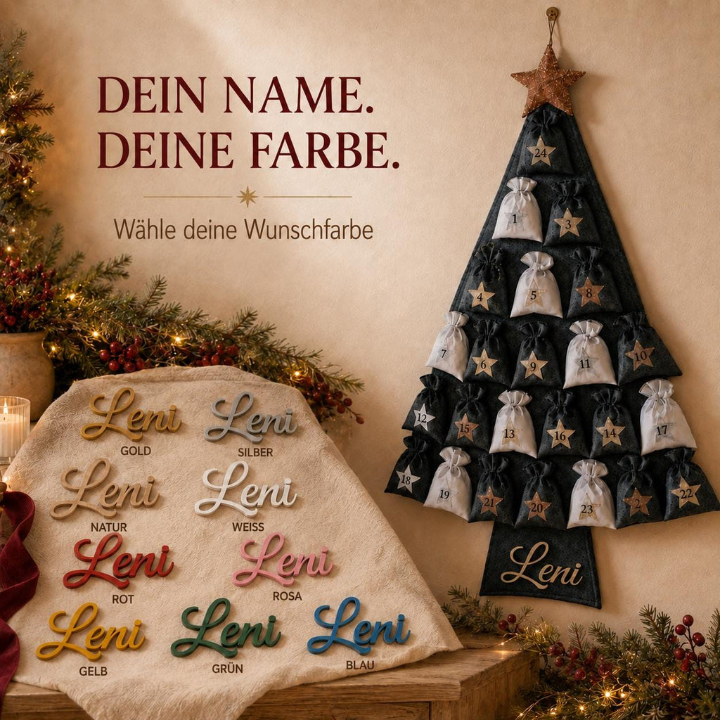 Personalized Felt Advent Calendar HG With Name – Christmas Tree, 24 Fillable Bags, 45 in Tall
