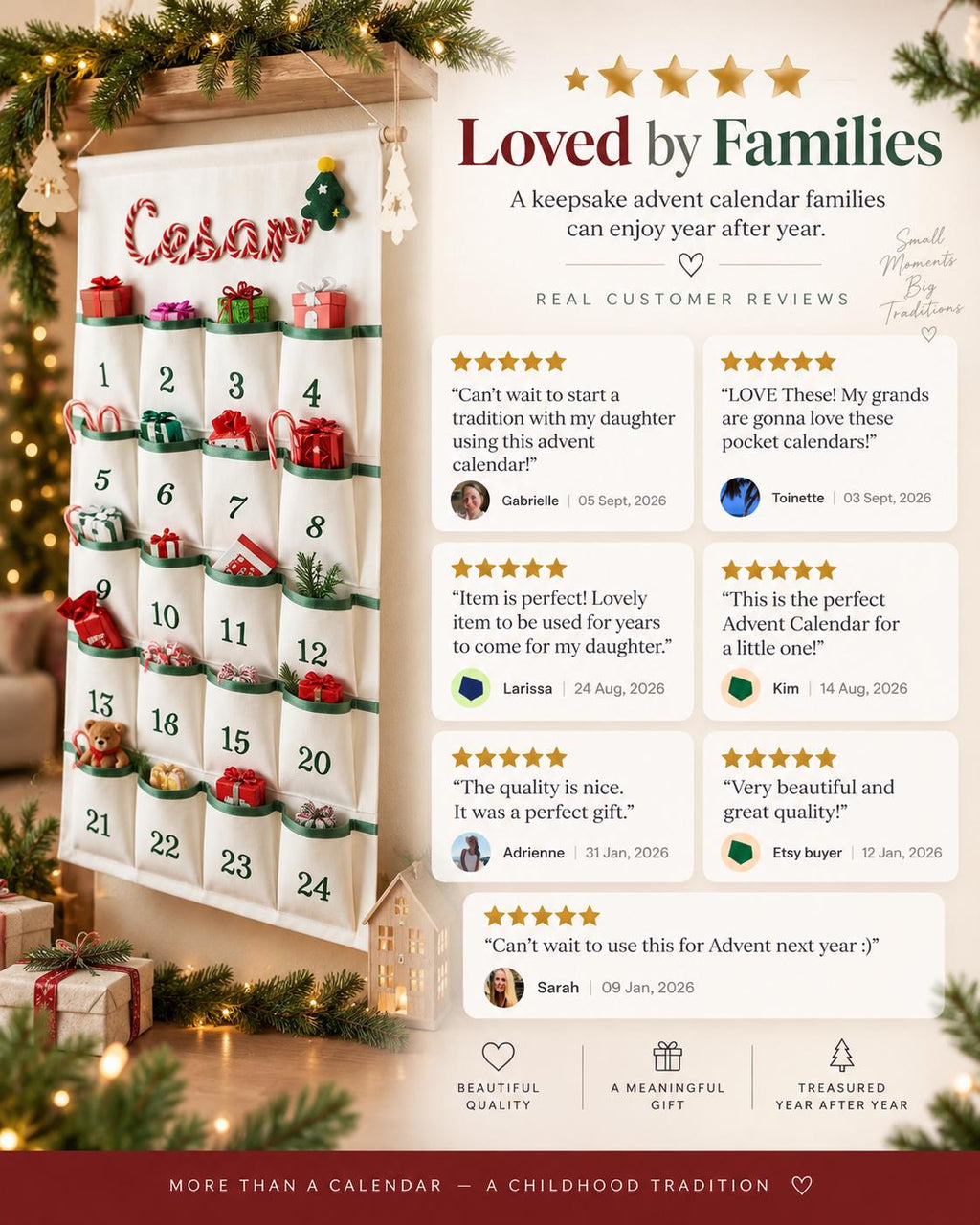 Personalized Handmade Yarn Name Christmas Hanging Advent Calendar HG, Family Tradition