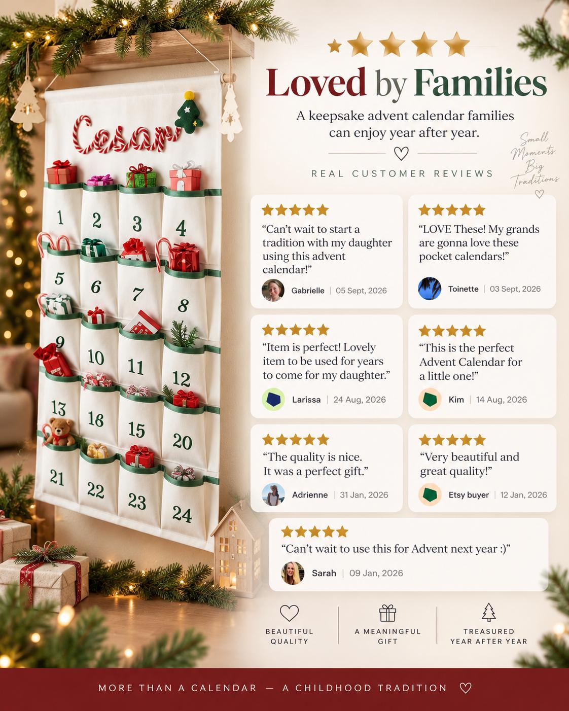 Personalized Handmade Yarn Name Christmas Hanging Advent Calendar HG, Family Tradition