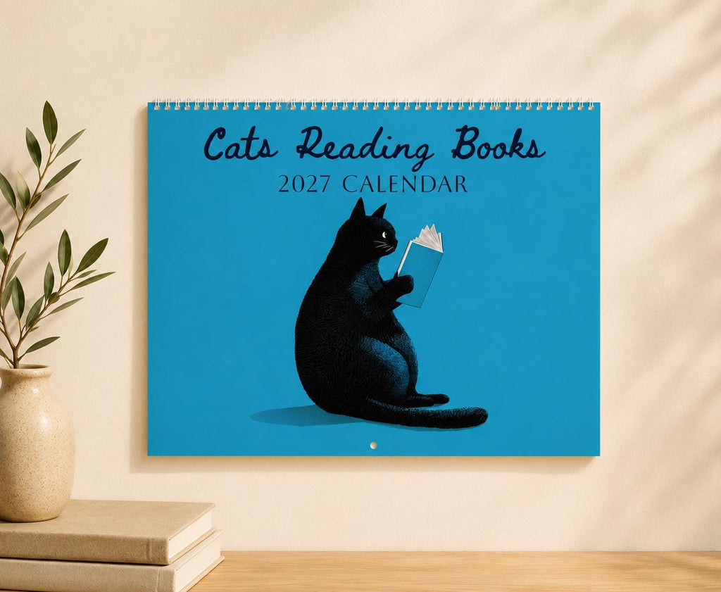 2027 Cozy Cat Calendar for Book Lovers, Whimsical Feline Illustration Calendar, Literary Gift for Readers, Reading Cats 2027 Wall Calendar