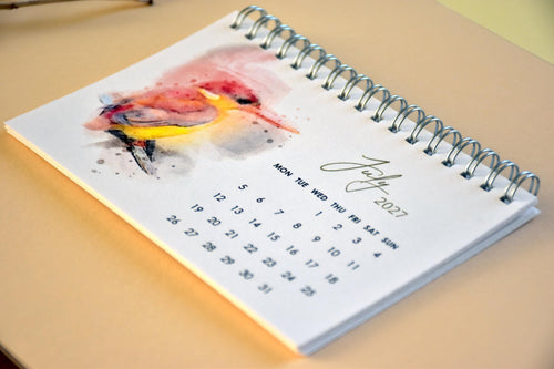 2027 Bird Desk Calendar, Watercolor Birds, Small Standing Flip Calendar, Bird Lover Gift