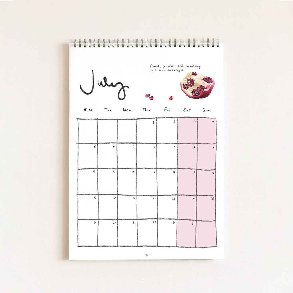 2027 Food Themed Wall Calendar by Amelia Jayne, Hand-Drawn Tablescapes (A4)