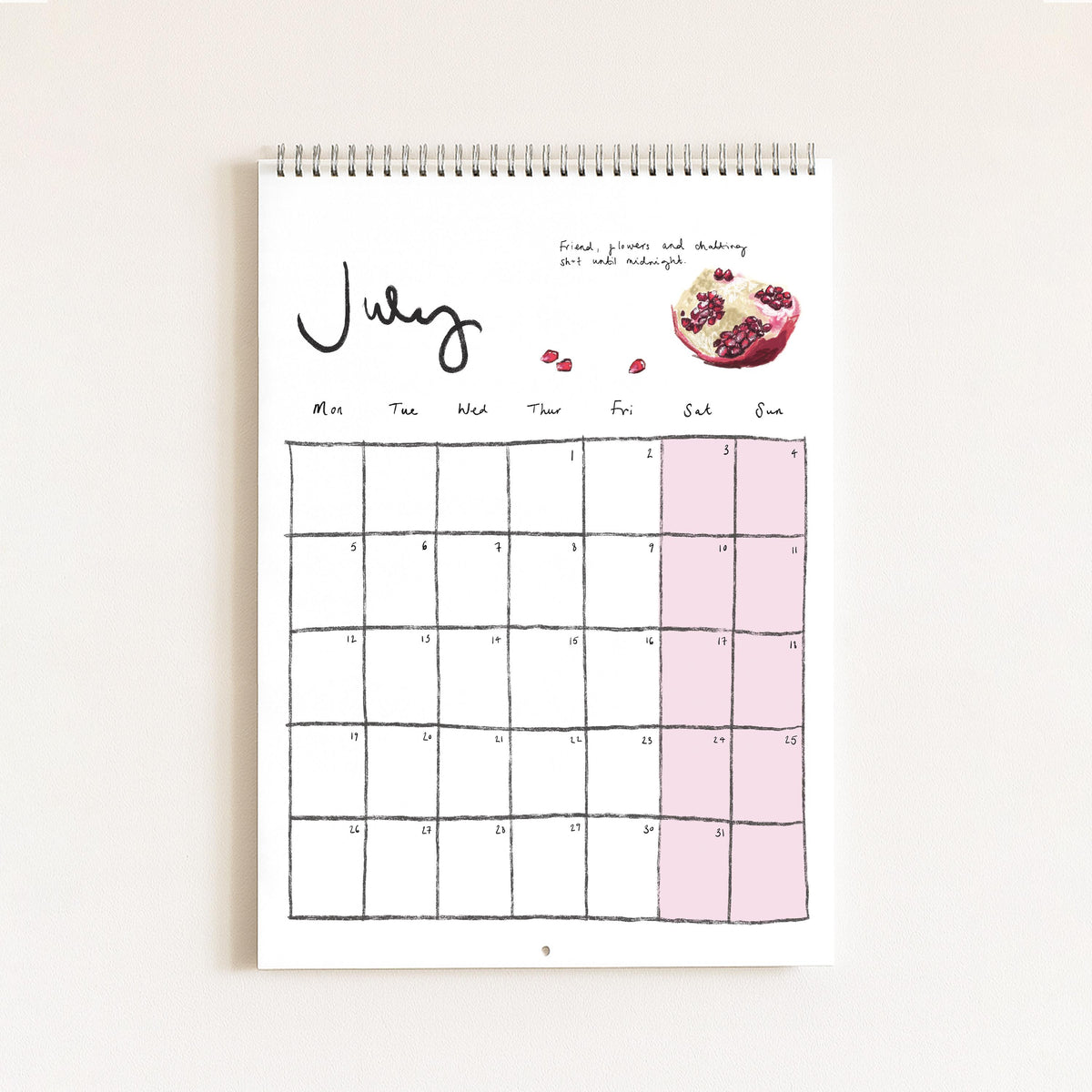 2027 Food Themed Wall Calendar by Amelia Jayne, Hand-Drawn Tablescapes (A4)