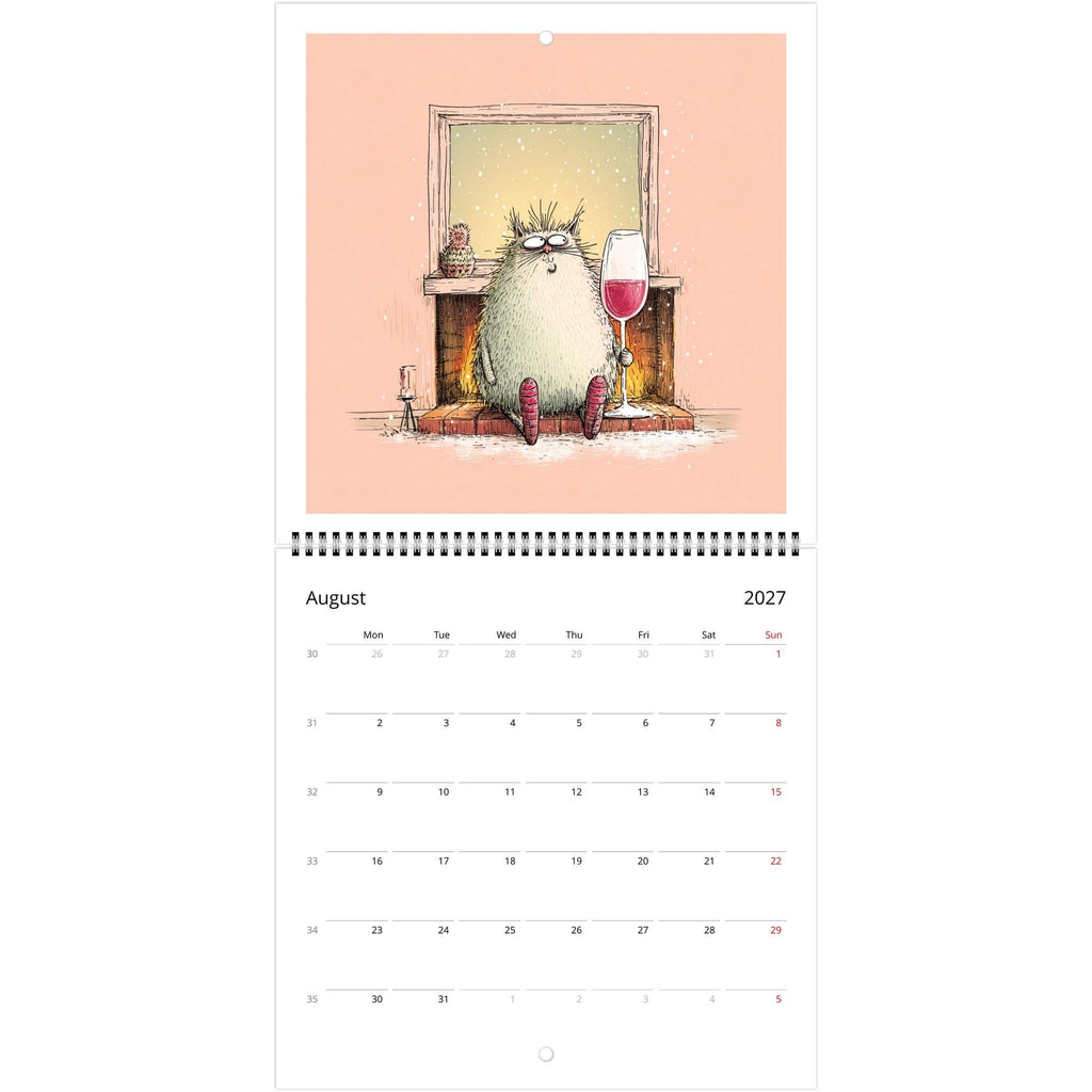 Funny Cats and Wine 2027 Wall Calendar - Cute Cat Lover Gift - Humorous Kitty Decor - 2027 Calendar - Unique Gift for Her