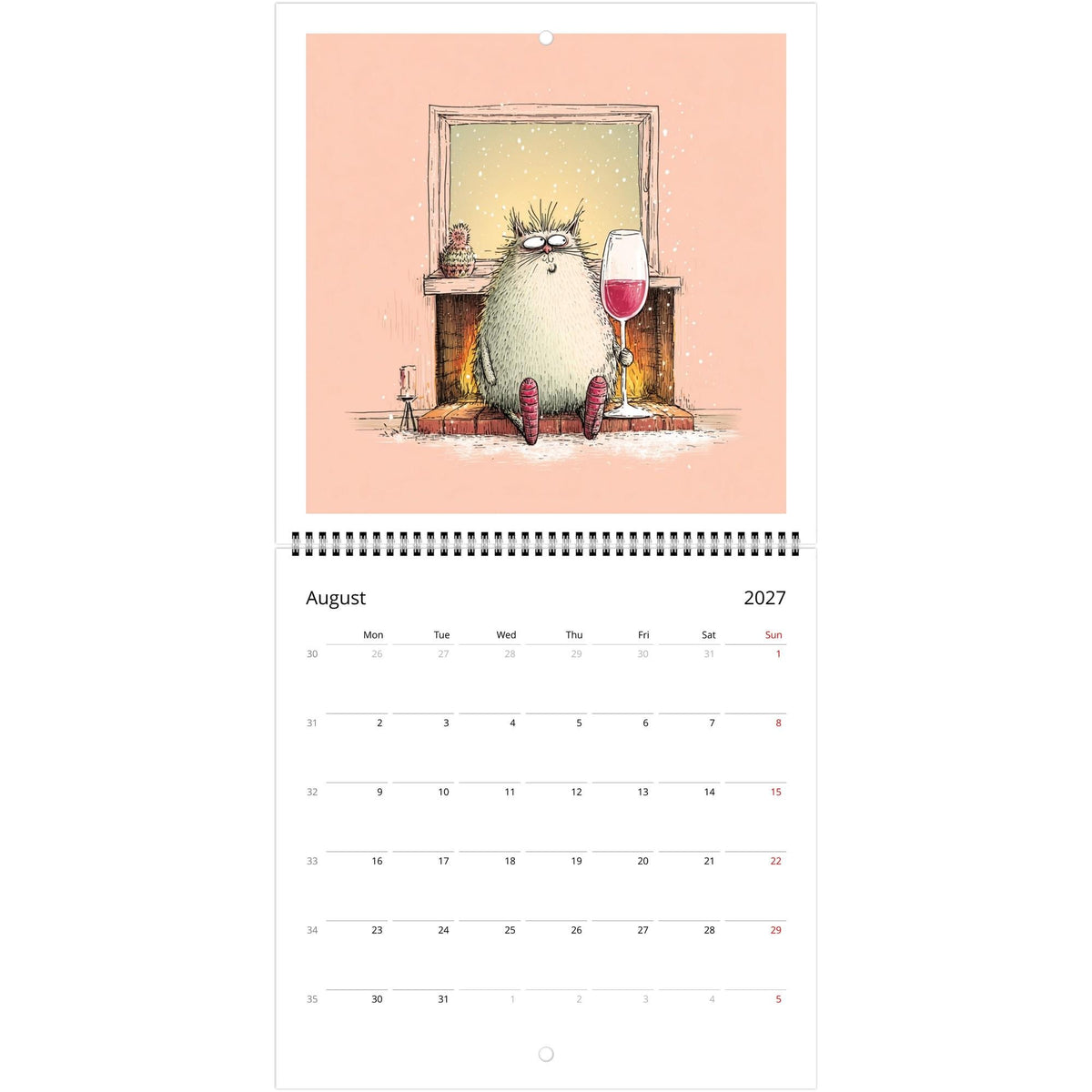 Funny Cats and Wine 2027 Wall Calendar - Cute Cat Lover Gift - Humorous Kitty Decor - 2027 Calendar - Unique Gift for Her