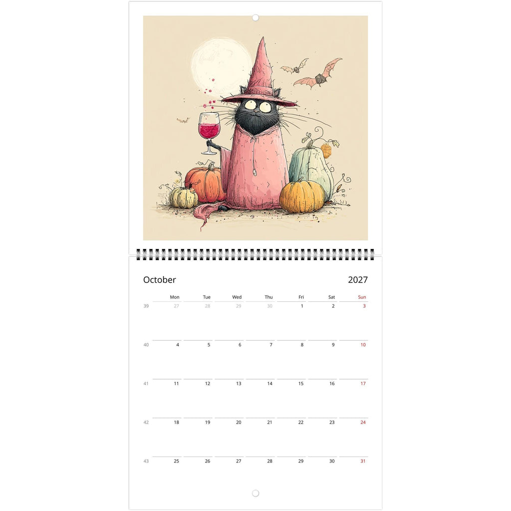 Funny Cats and Wine 2027 Wall Calendar - Cute Cat Lover Gift - Humorous Kitty Decor - 2027 Calendar - Unique Gift for Her