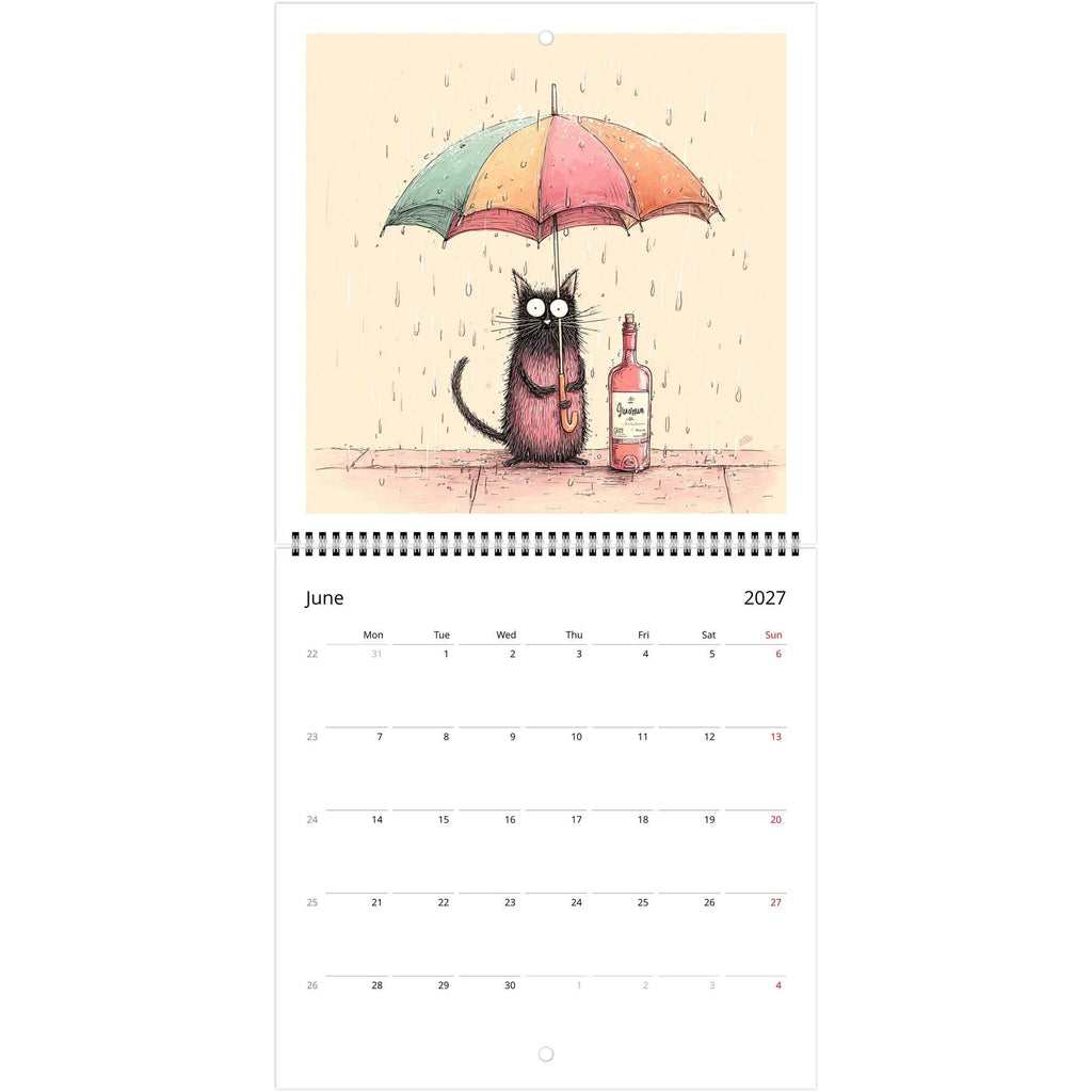 Funny Cats and Wine 2027 Wall Calendar - Cute Cat Lover Gift - Humorous Kitty Decor - 2027 Calendar - Unique Gift for Her