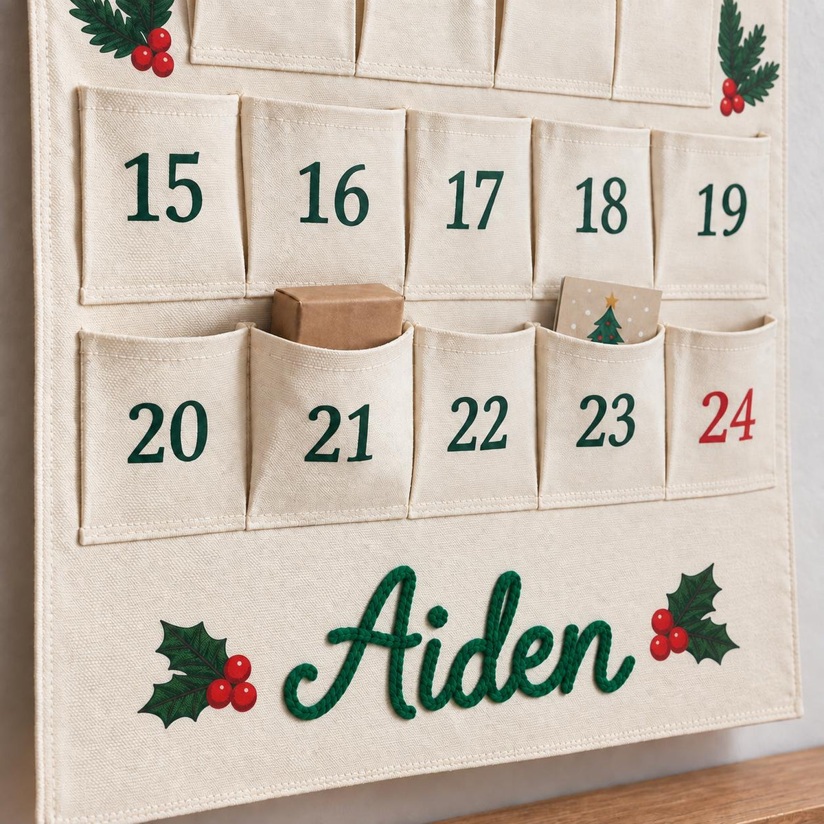 Personalized Advent Calendar HG for Kids, Custom Name 24 Pocket Christmas Countdown, Fabric Hanging Calendar, Sibling Christmas Tradition