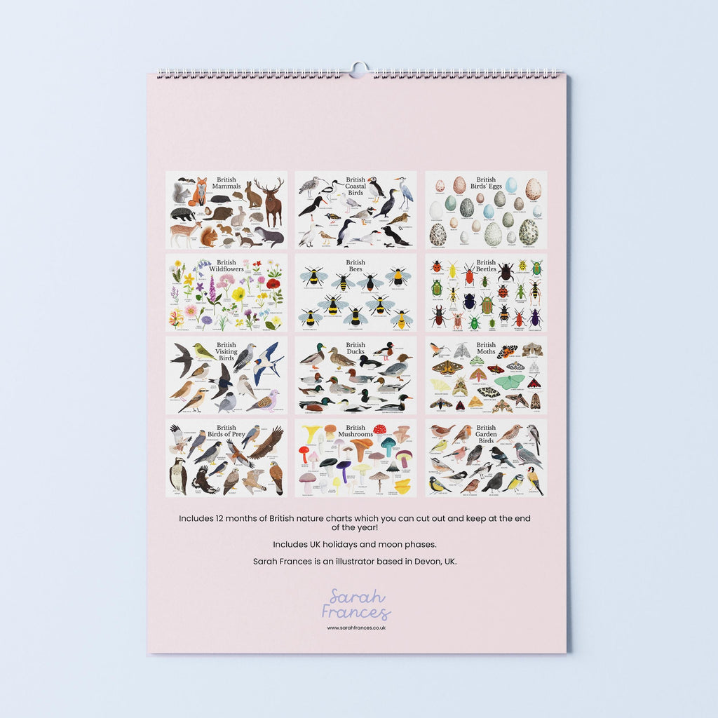 2027 British Nature Wall Calendar – Illustrated Nature charts, Monthly Planner (A4)