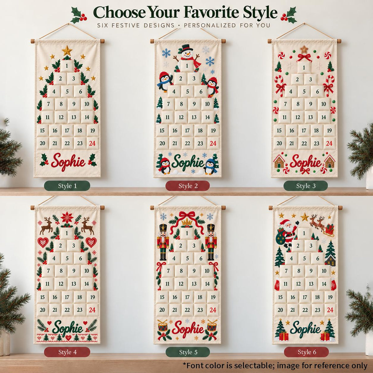 Personalized Advent Calendar HG for Kids, 24 Pocket Christmas Countdown Calendar, Fillable Fabric Wall Hanging, Custom Name Christmas Decor
