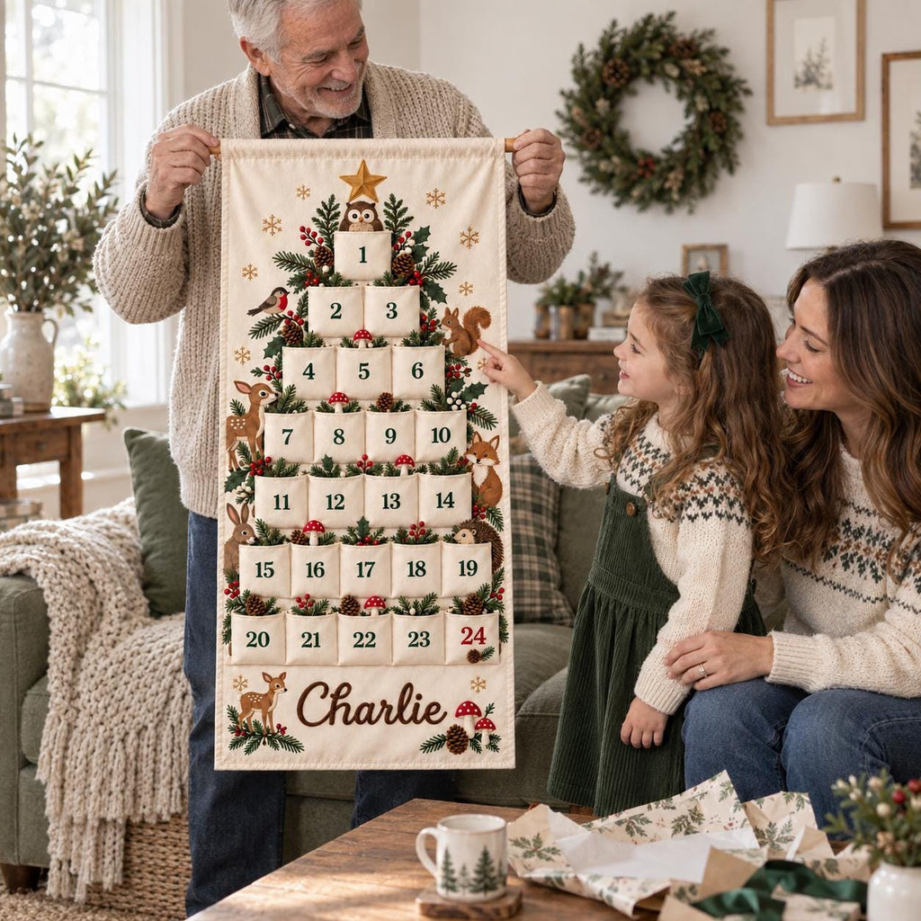 Personalized Christmas Advent Calendar HG, 24 Fillable Pockets, Reusable Christmas Wall Hanging, Home Countdown for Family Traditions