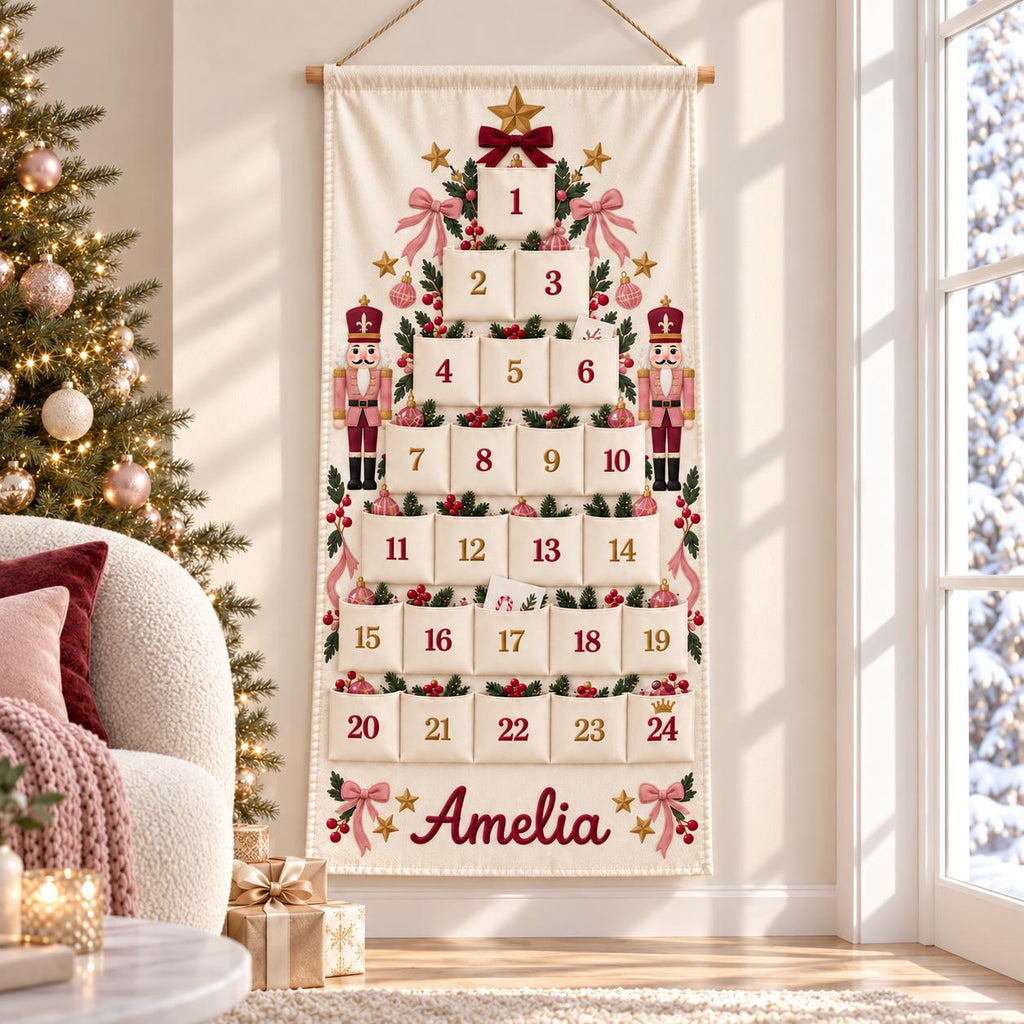 Personalized Christmas Advent Calendar HG, 24 Fillable Pockets, Reusable Christmas Wall Hanging, Home Countdown for Family Traditions