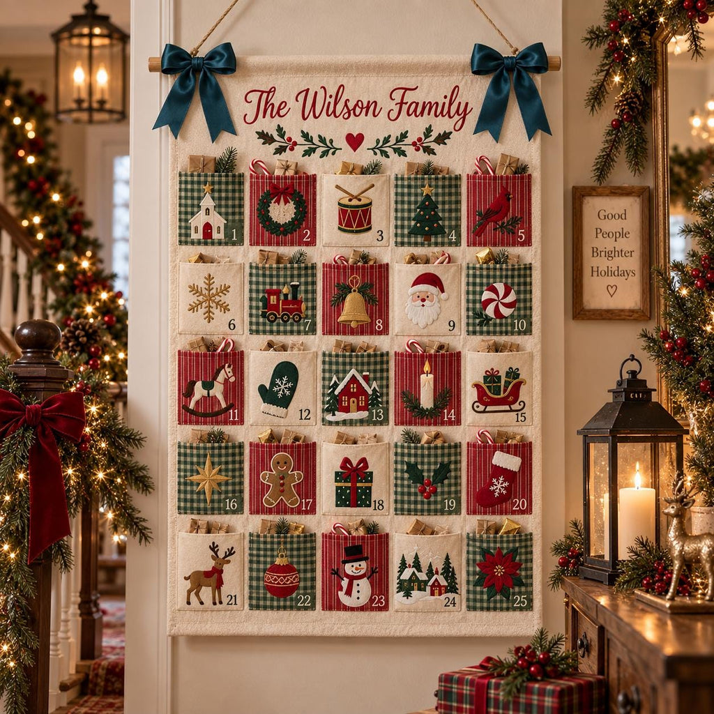 Personalized Fabric Advent Calendar HG, 25-Pocket Fabric Countdown Organizer, Kids Advent Calendar HG, Reusable Wall Hanging, Christmas Decor