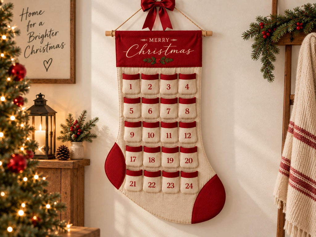 Reusable Christmas Advent Calendar HG, Personalized Name Canvas Wall Hanging with 24 Large Pockets