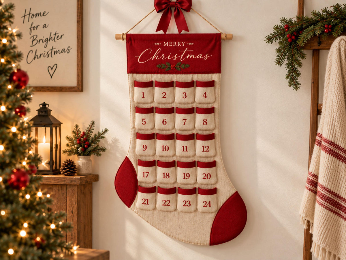 Reusable Christmas Advent Calendar HG, Personalized Name Canvas Wall Hanging with 24 Large Pockets