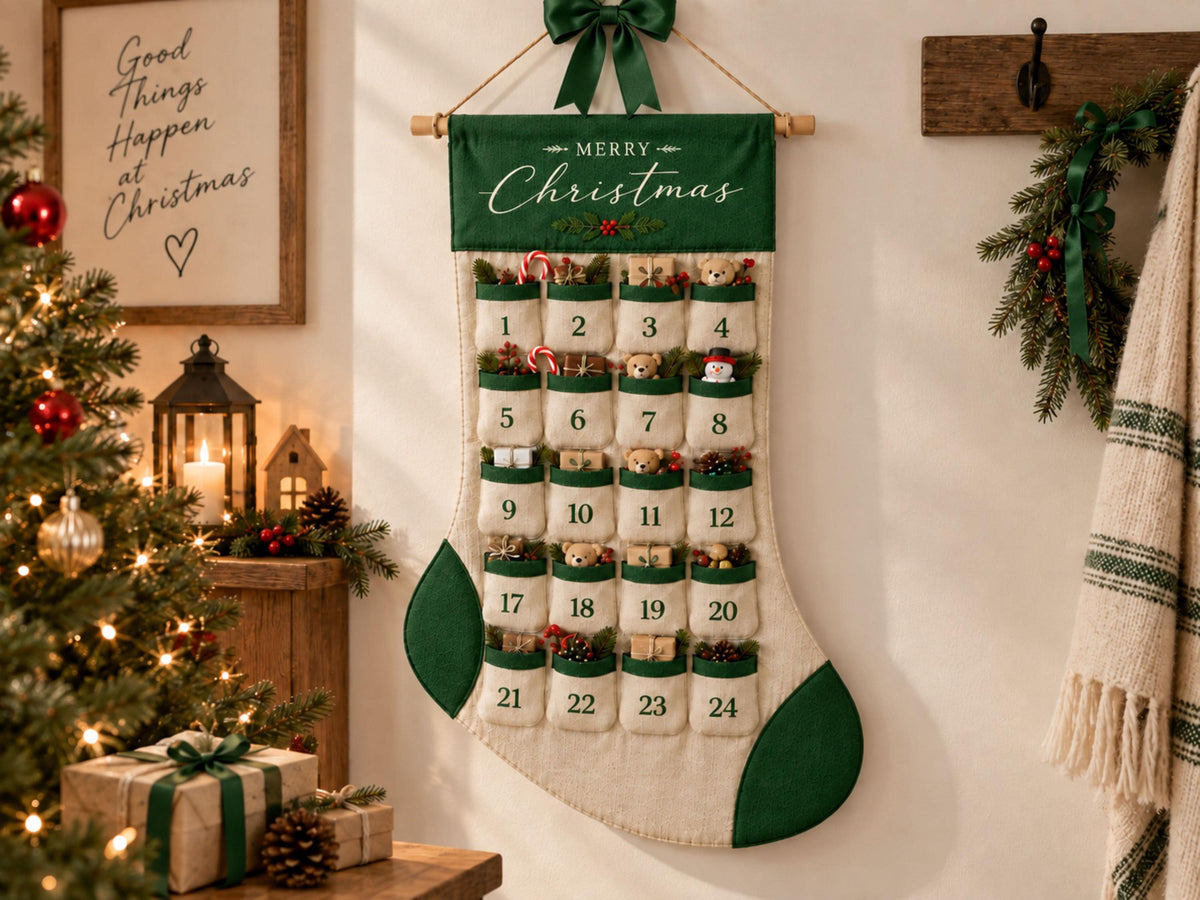 Reusable Christmas Advent Calendar HG, Personalized Name Canvas Wall Hanging with 24 Large Pockets