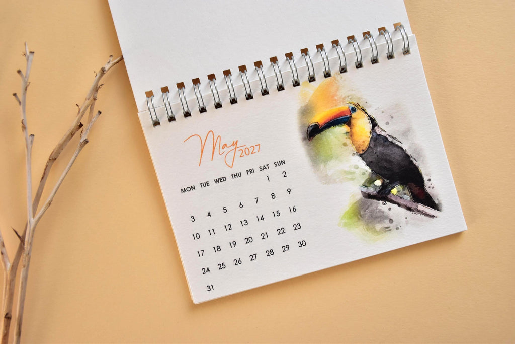 2027 Bird Desk Calendar, Watercolor Birds, Small Standing Flip Calendar, Bird Lover Gift