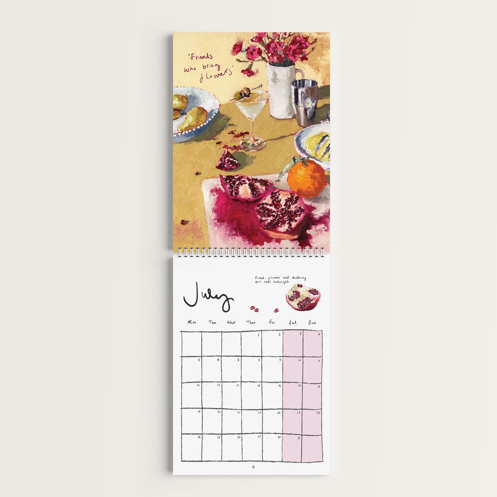 2027 Food Themed Wall Calendar by Amelia Jayne, Hand-Drawn Tablescapes (A4)