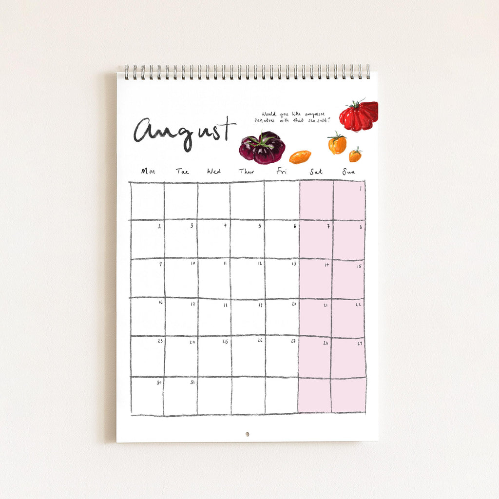 2027 Food Themed Wall Calendar by Amelia Jayne, Hand-Drawn Tablescapes (A4)