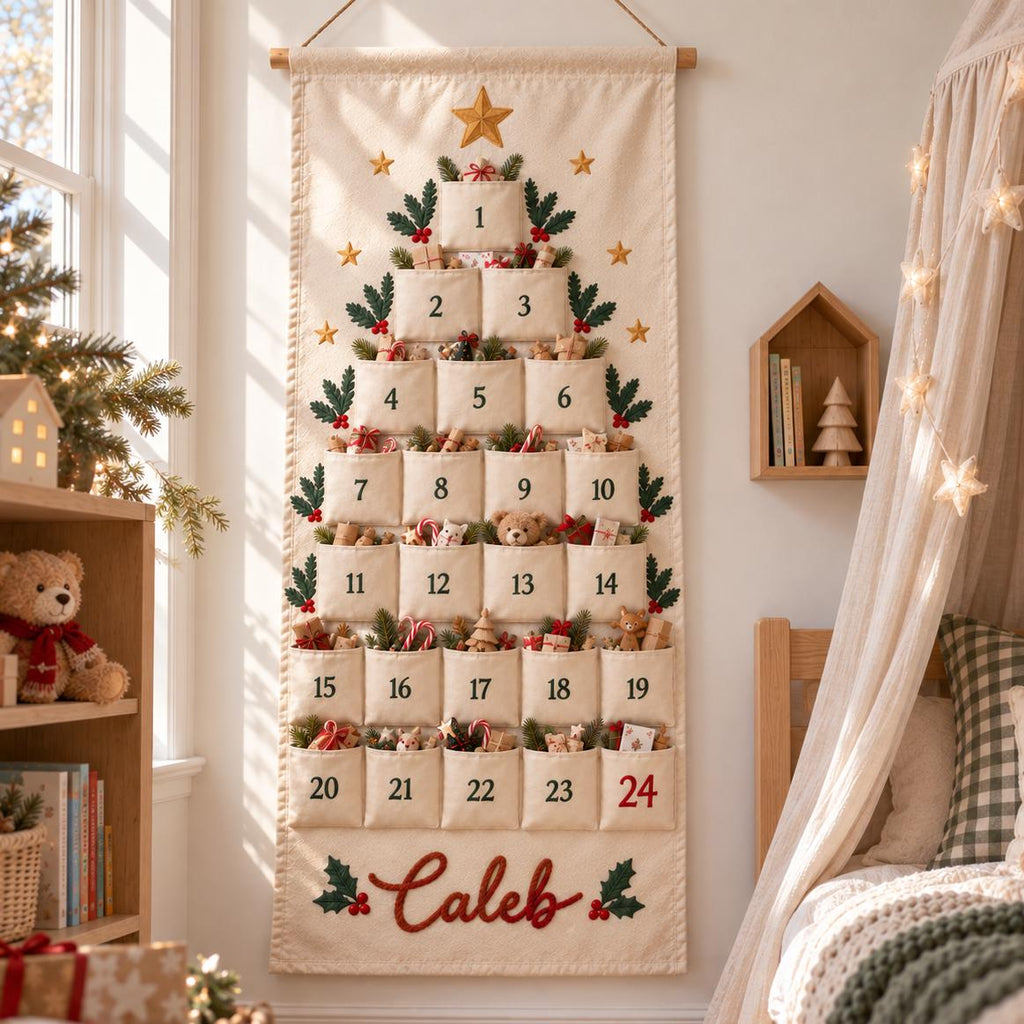 Personalized Advent Calendar HG for Kids, Custom Name 24 Pocket Christmas Countdown, Sibling Holiday Tradition, Fillable Christmas Pockets
