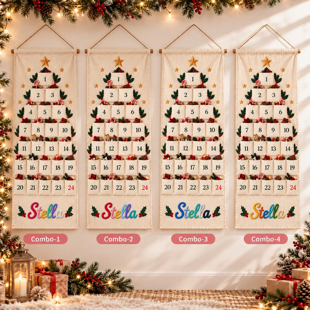 Personalized Advent Calendar HG for Kids, Custom Name 24 Pocket Christmas Countdown, Sibling Holiday Tradition, Fillable Christmas Pockets
