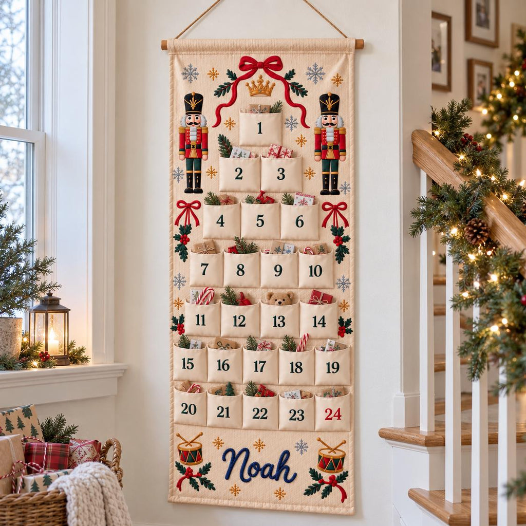 Personalized Advent Calendar HG for Kids, Custom Name 24 Pocket Christmas Countdown, Sibling Holiday Tradition, Fillable Christmas Pockets