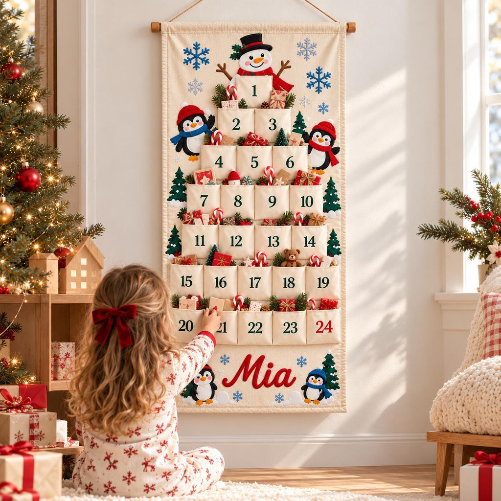 Personalized Advent Calendar HG for Kids, Custom Name 24 Pocket Christmas Countdown, Sibling Holiday Tradition, Fillable Christmas Pockets