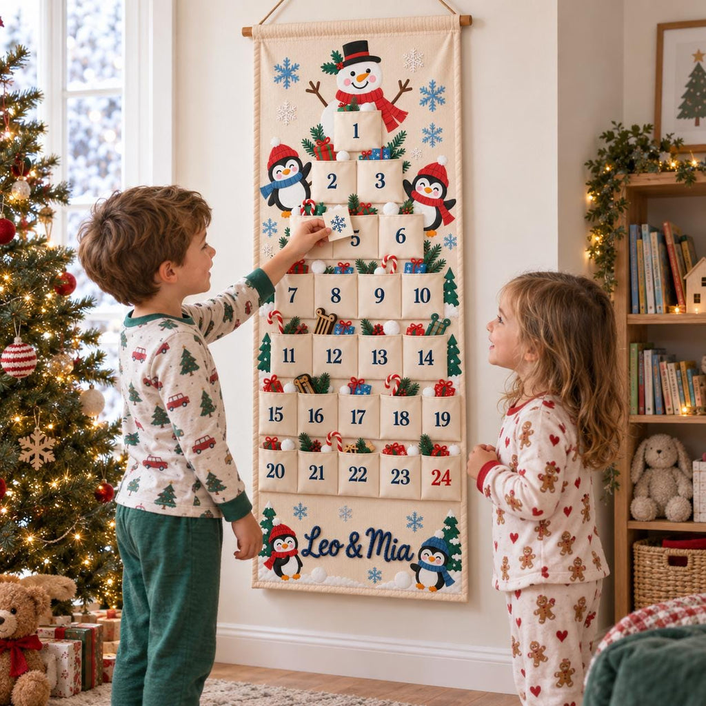 Personalized Advent Calendar HG for Kids, Custom Name 24 Pocket Christmas Countdown, Sibling Holiday Tradition, Fillable Christmas Pockets