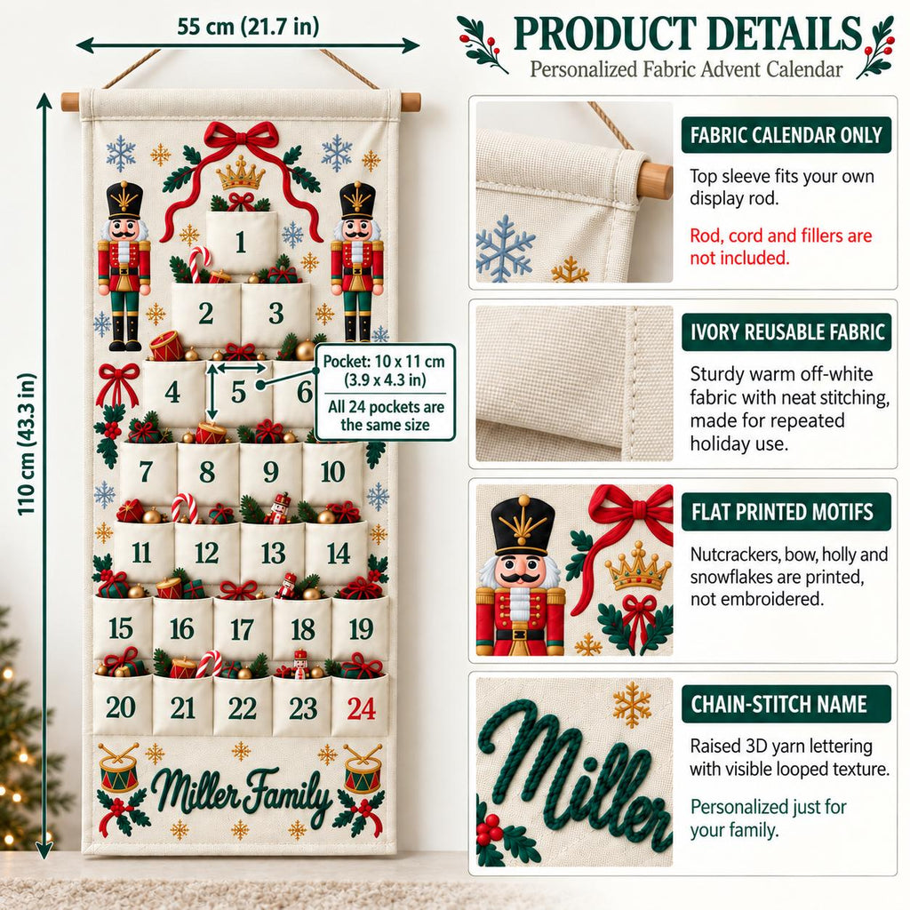Personalized Advent Calendar HG for Kids, Custom Name 24 Pocket Christmas Countdown, Sibling Holiday Tradition, Fillable Christmas Pockets