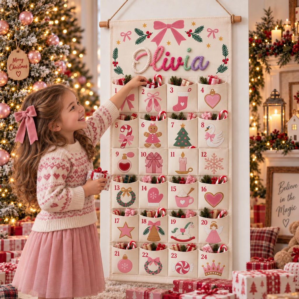 Personalized Advent Calendar HG 2026, Fabric Advent Calendar HG with Name, 24 Pocket Christmas Countdown for Kids, Xmas Gift, Holiday Keepsake