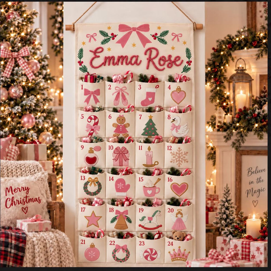 Personalized Advent Calendar HG 2026, Fabric Advent Calendar HG with Name, 24 Pocket Christmas Countdown for Kids, Xmas Gift, Holiday Keepsake