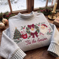 Tis the Season Gingham Mock Neck HFN Sweatshirt, Christmas Embroidered Santa Wreath Tree Crewneck, Cozy Holiday Sweater, Festive Christmas Gift