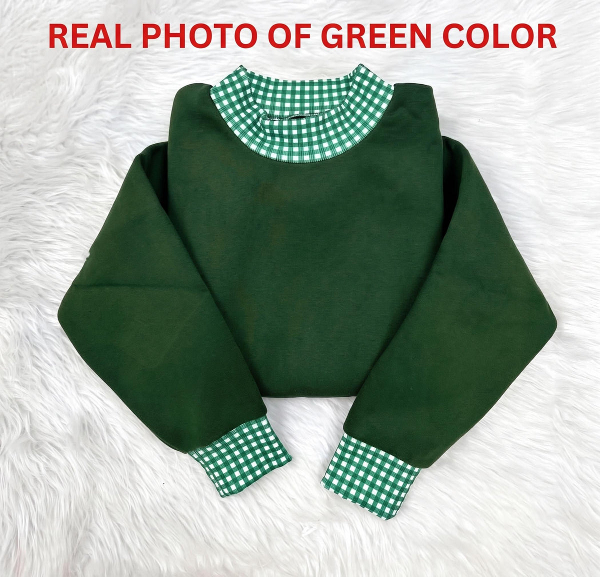 Christmas Gingham Mock Neck HFN Sweatshirt, Embroidered Santa Reindeer Crewneck, Vintage Holiday Pullover, Festive Winter Sweatshirt