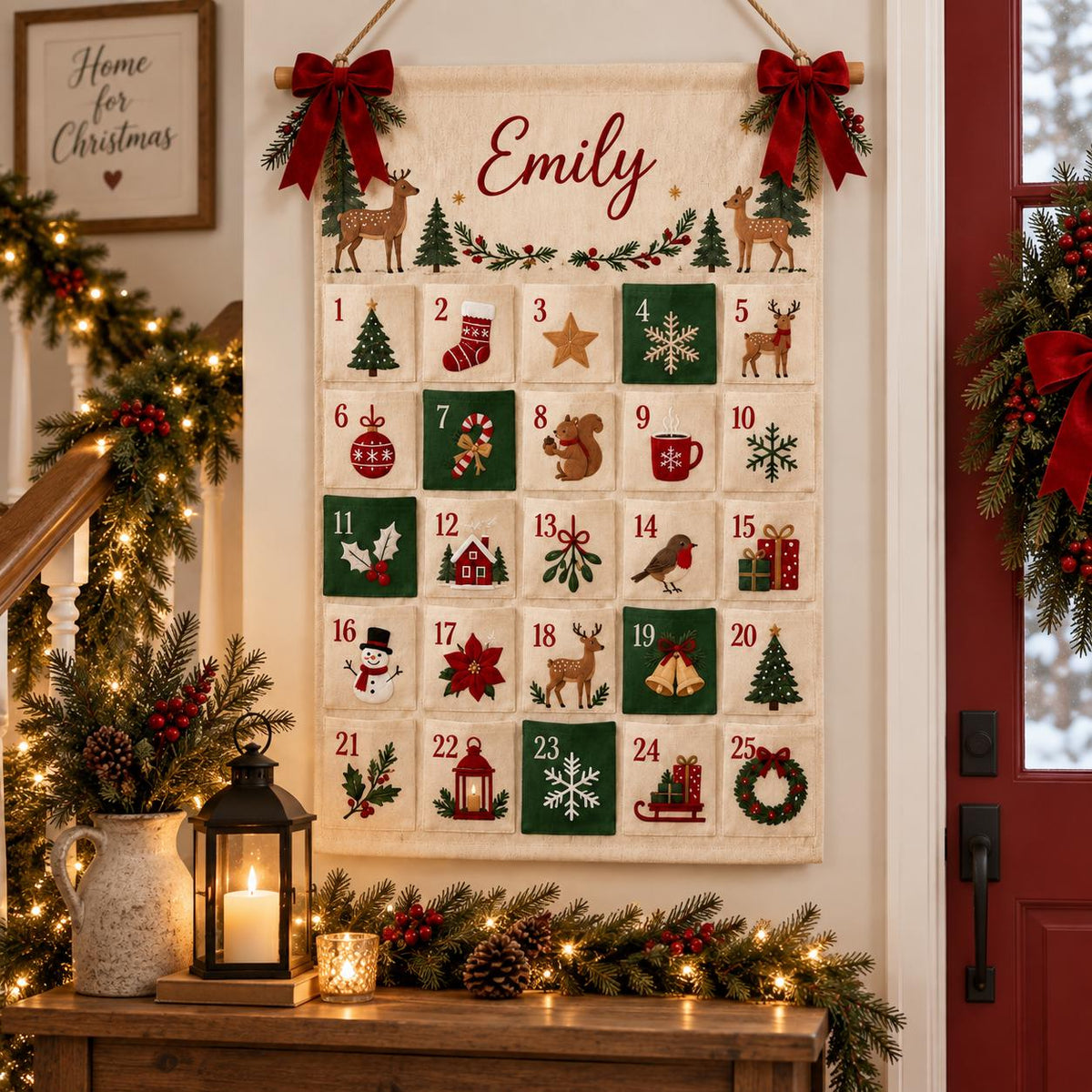 Personalized Fabric Advent Calendar HG, 24 Pocket Christmas Countdown Calendar, Reusable Wall Hanging, Kids Xmas Gift