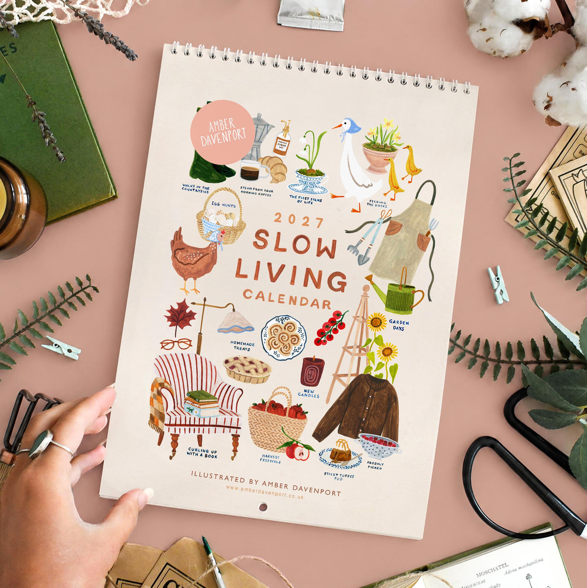 Calendar, 2027 Slow Living Calendar, Monthly Calendar, Wall Calendar, Illustrated 12 Month Calendar, Gift for her, Wall Decor, Cottage Core