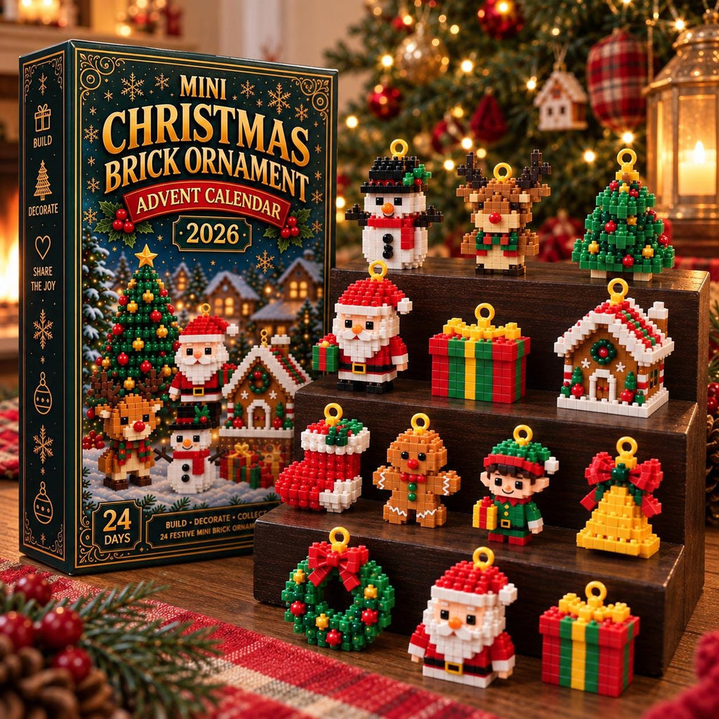 Christmas Advent Calendar HG, 24 Mini Brick Ornaments for Brick Lovers & Families, Buildable Xmas Countdown Gift, Tree Decorations