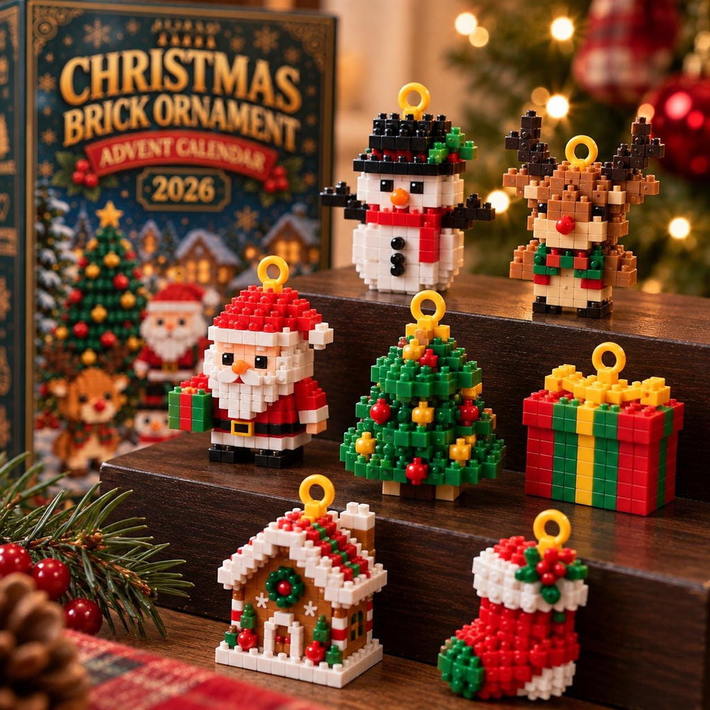 Christmas Advent Calendar HG, 24 Mini Brick Ornaments for Brick Lovers & Families, Buildable Xmas Countdown Gift, Tree Decorations