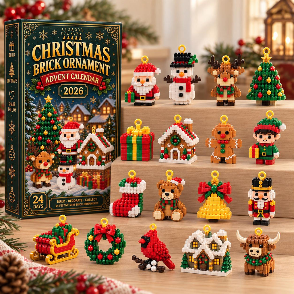 Christmas Advent Calendar HG, 24 Mini Brick Ornaments for Brick Lovers & Families, Buildable Xmas Countdown Gift, Tree Decorations