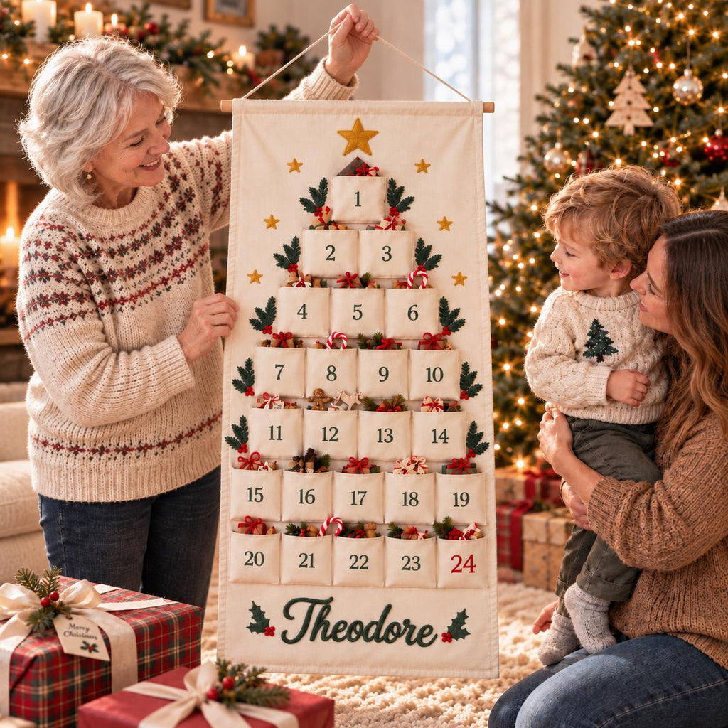 Personalized Advent Calendar HG for Kids, 24 Pocket Christmas Countdown Calendar, Fillable Fabric Wall Hanging, Custom Name Christmas Decor