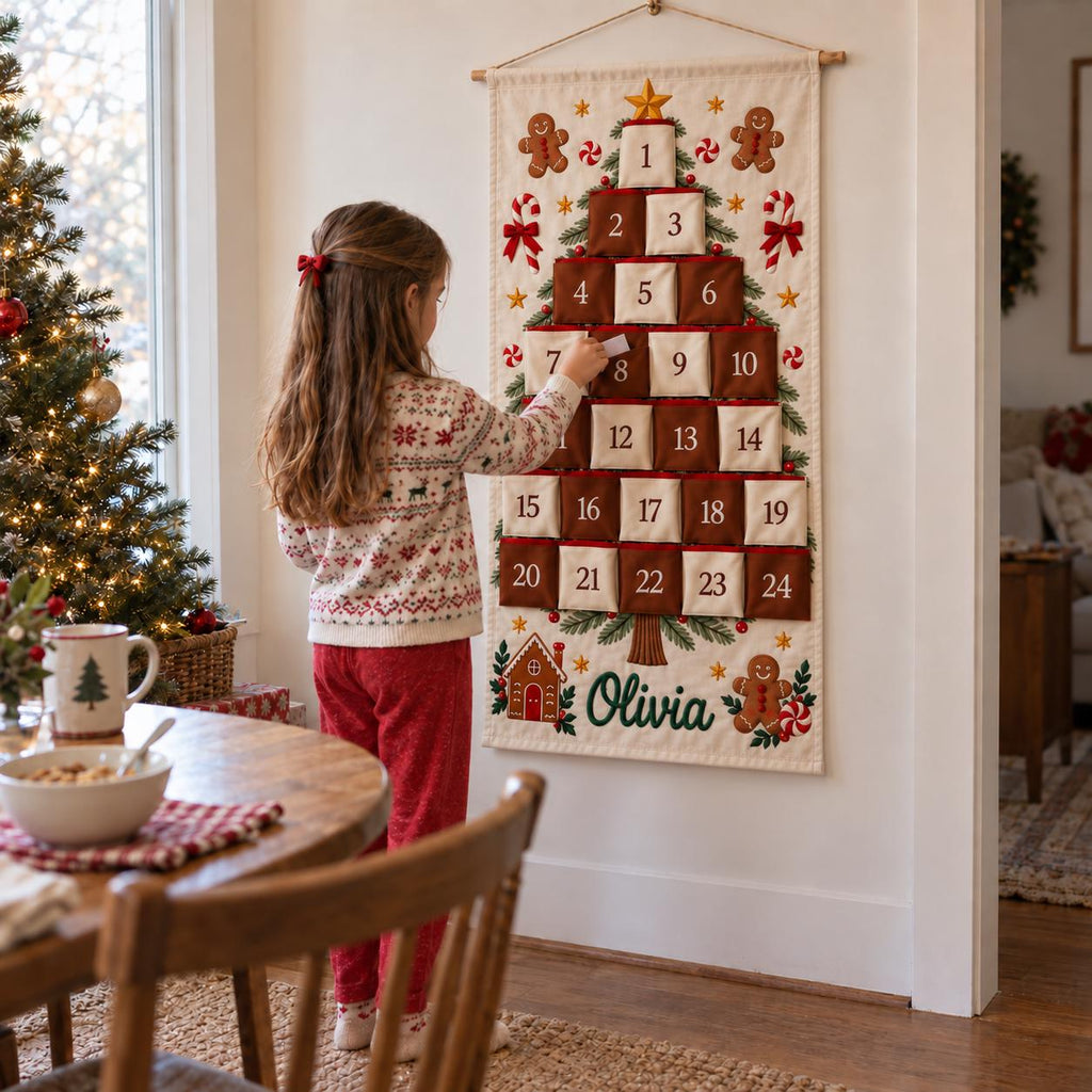 Personalized Christmas Advent Calendar HG, 24 Pocket Nutcracker Wall Hanging with Custom Name, Reusable Canvas Holiday Countdown Decor for Kids