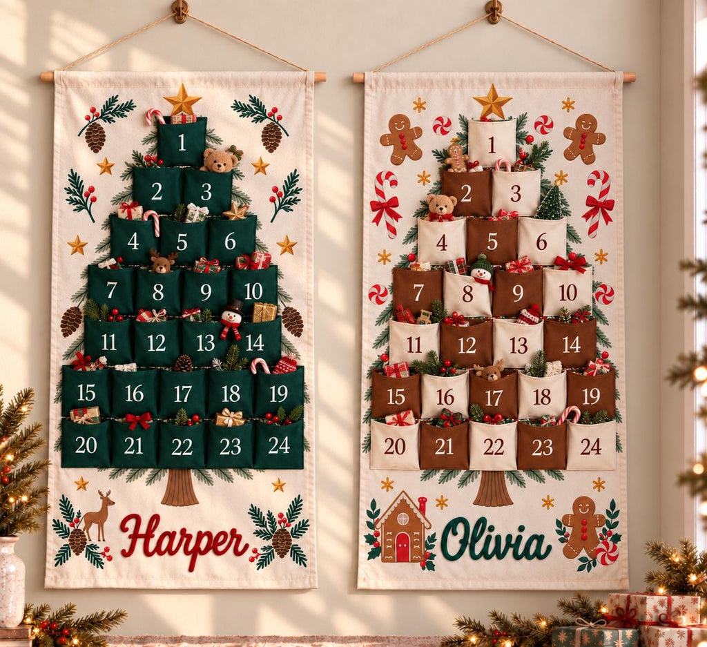 Personalized Christmas Advent Calendar HG, 24 Pocket Nutcracker Wall Hanging with Custom Name, Reusable Canvas Holiday Countdown Decor for Kids