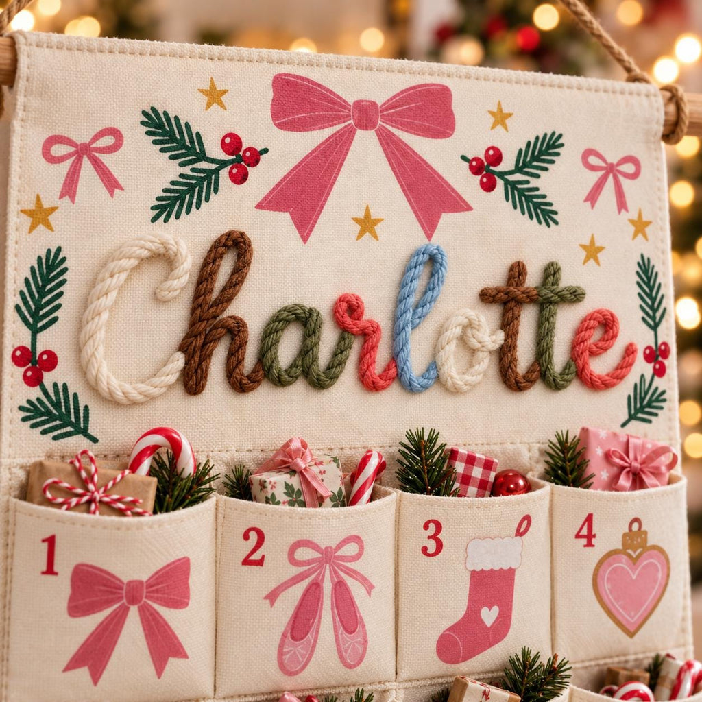 Personalized Advent Calendar HG 2026, Fabric Advent Calendar HG with Name, 24 Pocket Christmas Countdown for Kids, Xmas Gift, Holiday Keepsake