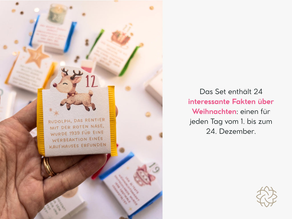 Mini Ritter Sport Adventskalender mit 24 Weihnachtsfakten, Diy Weihnachtsgeschenk, Vorlage zum Ausdrucken, Weihnachten Geschenk