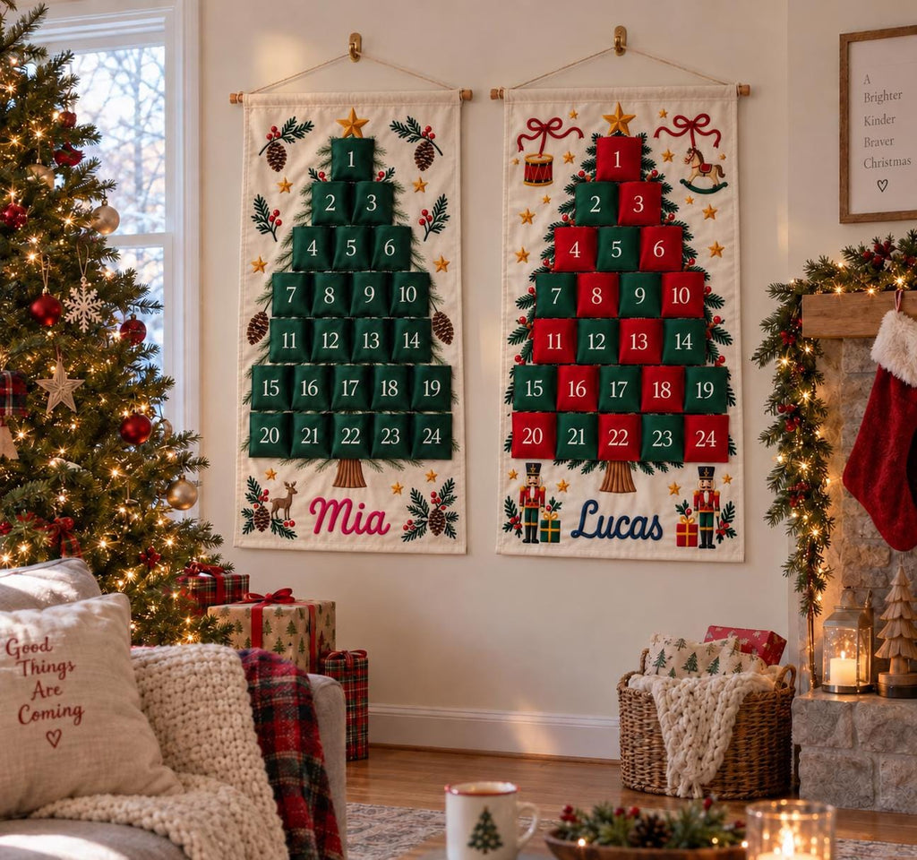Personalized Christmas Advent Calendar HG, 24 Pocket Nutcracker Wall Hanging with Custom Name, Reusable Canvas Holiday Countdown Decor for Kids