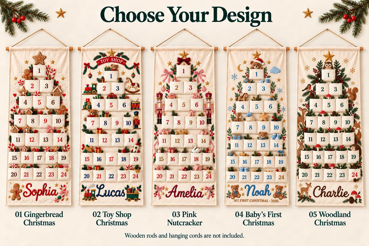 Personalized Christmas Advent Calendar HG for Kids, 24 Pocket Pink Nutcracker Fabric Wall Banner, Custom Name Holiday Countdown for the Family