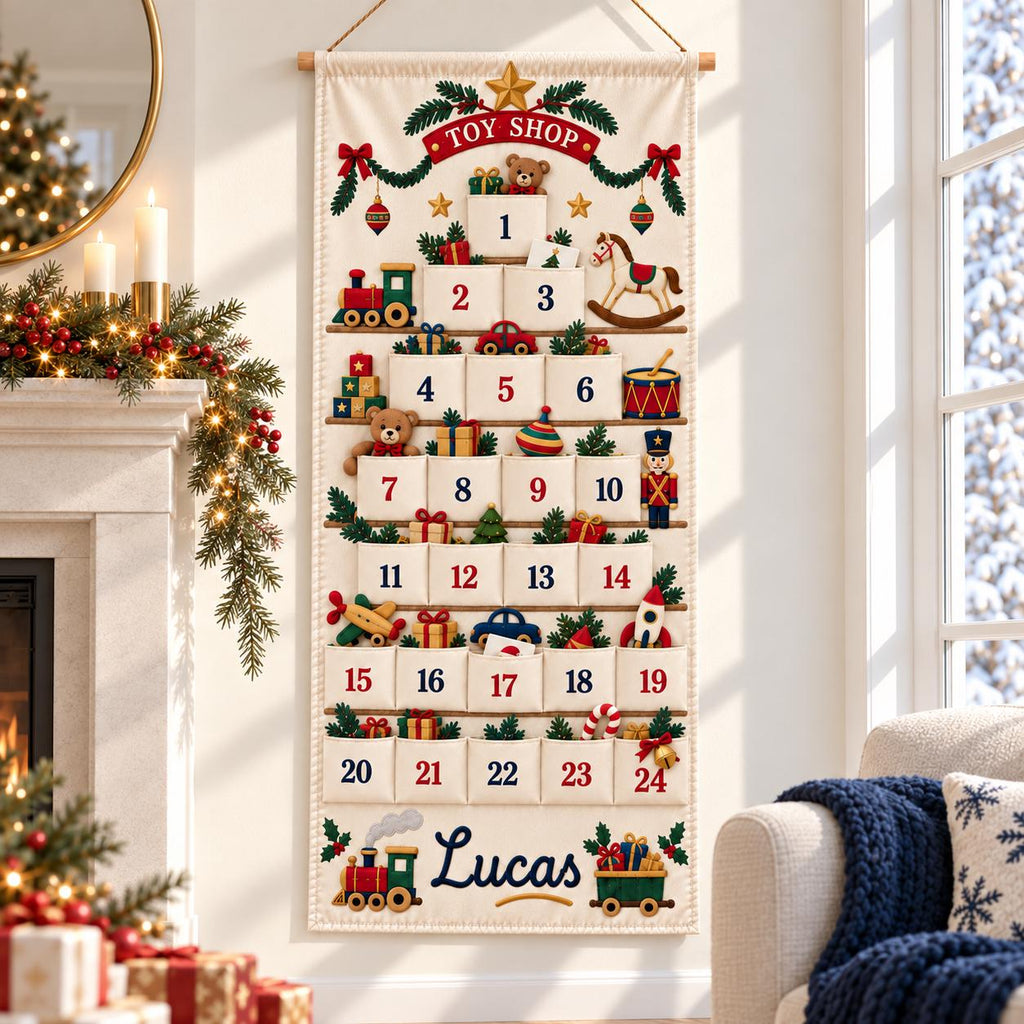 Personalized Christmas Advent Calendar HG, 24 Fillable Pockets, Reusable Christmas Wall Hanging, Home Countdown for Family Traditions